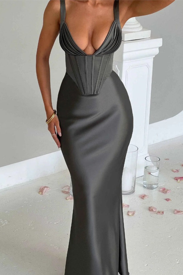 VNeck Bone Detail Silk Dress