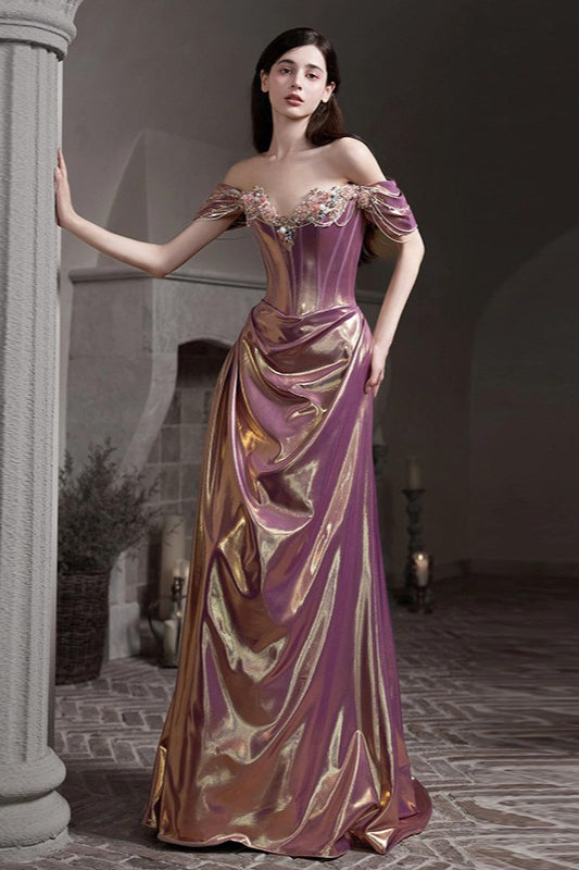 Off Shoulder Sweetheart Ruched High Split Mermaid Gown
