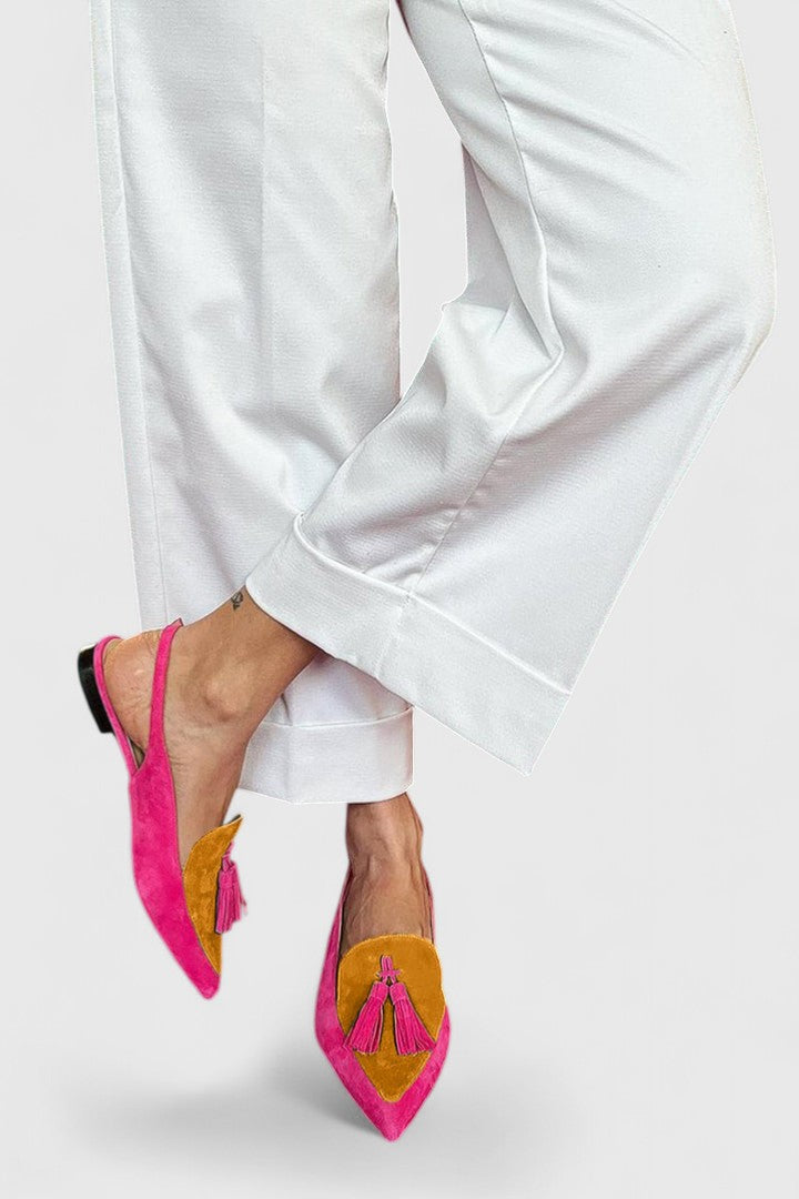 Pointed Toe Tassel Slingback Flats