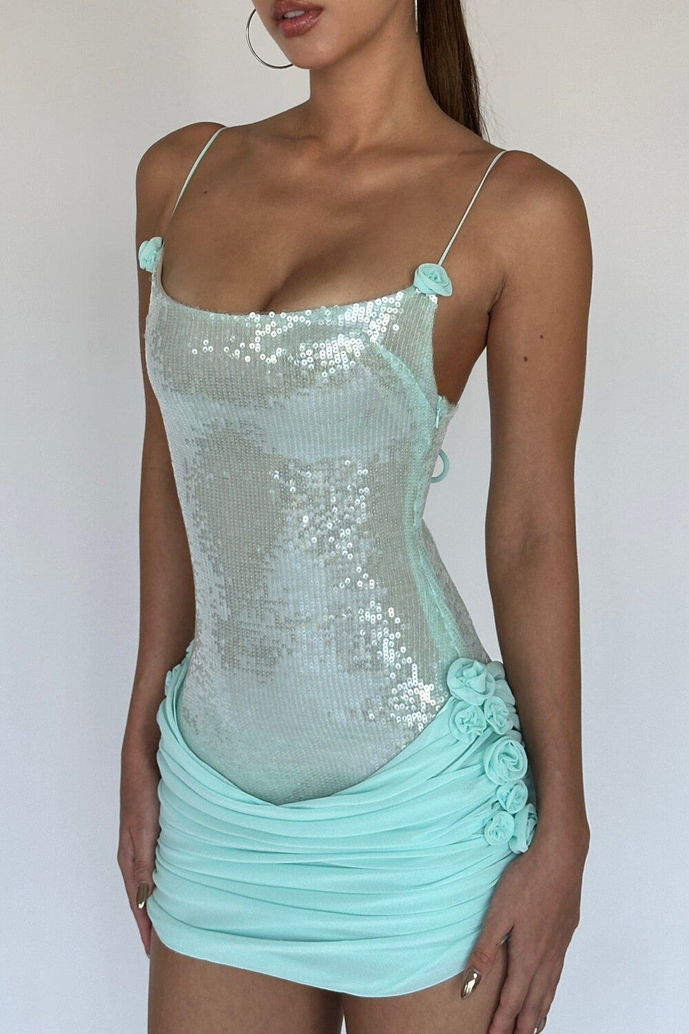 Sequin Ruched Appliqué Slip Mini Dress 2