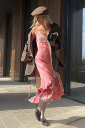 Satin Lace Trim Spaghetti Strap High Split Slip Maxi Dress 4