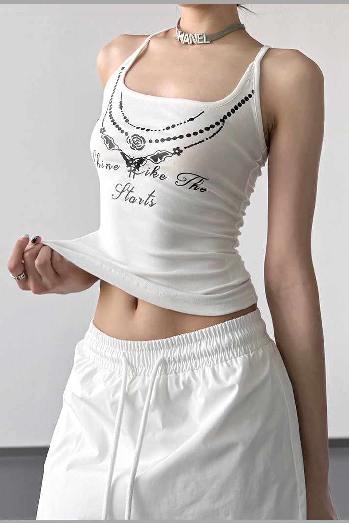 Chain Print Backless Halter Cami Top