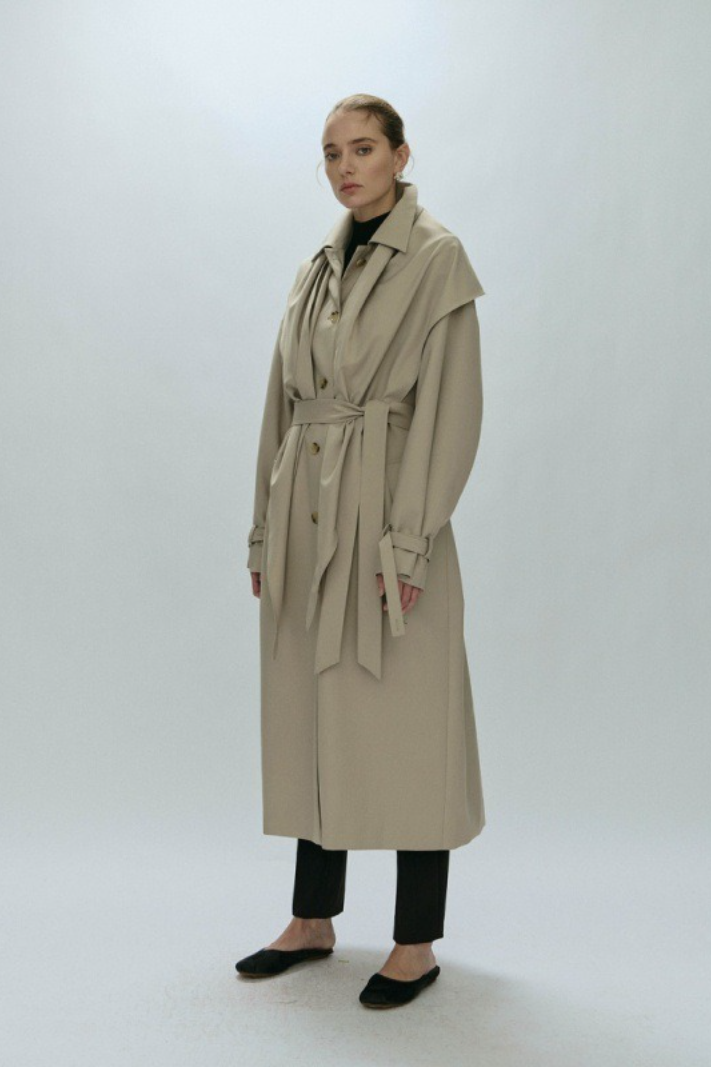 Detachable Cape Waist Tied Long Loose Minimalist Overcoat
