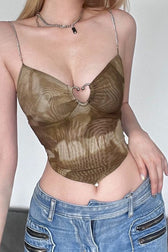 Heart Cut Out Metal Ring Sheer Cami Top