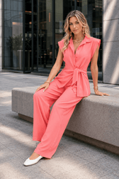 Tie Waist Short Sleeve High Waist Two Piece Work Set
