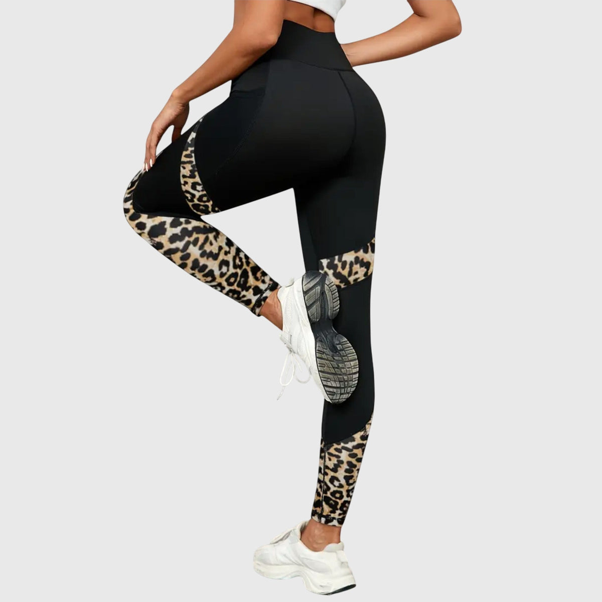 High Waist Leopard Panel Pocket Leggings