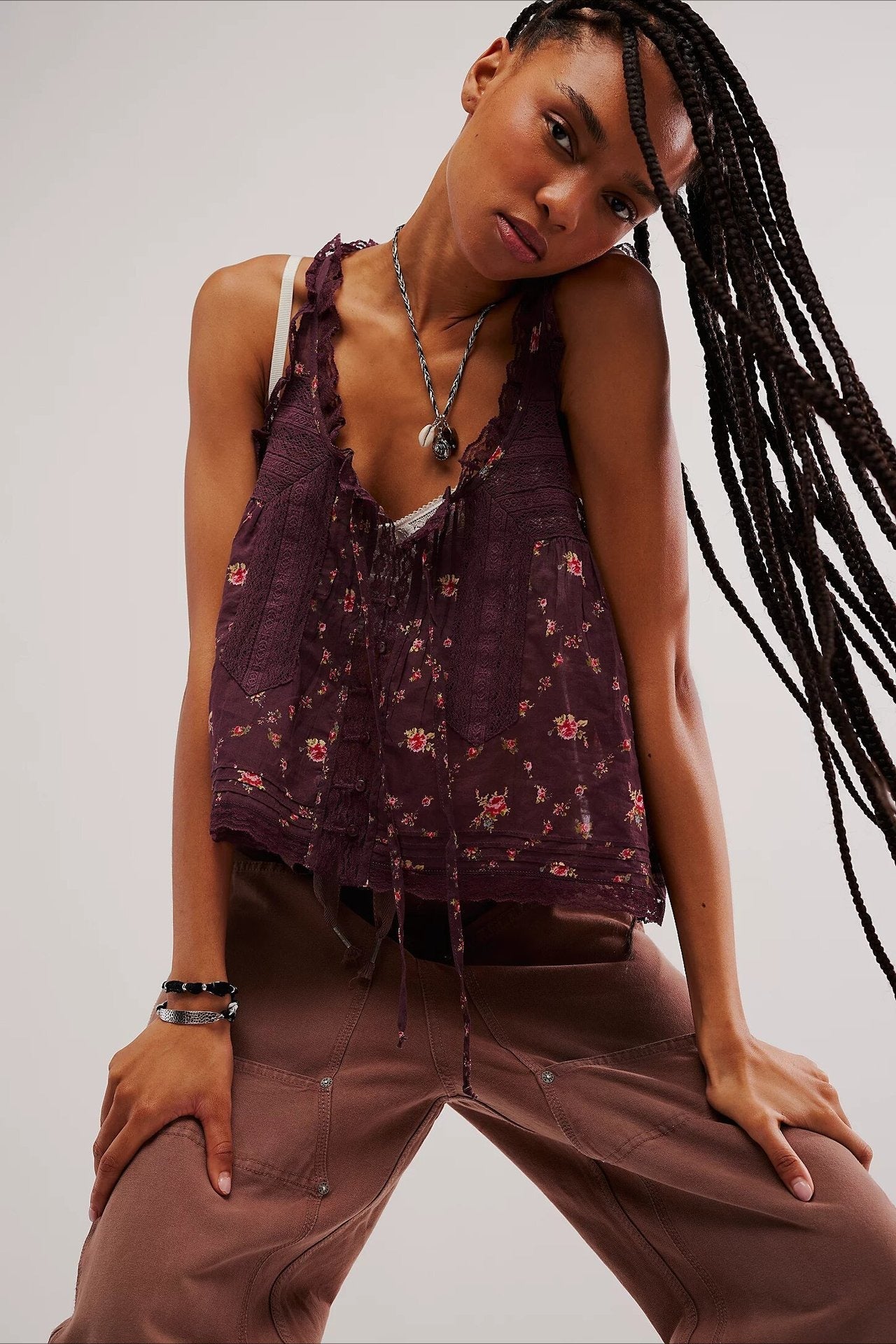 Solid Lace Ruffled Slim Fit Cami Top