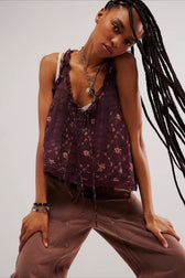 Solid Lace Ruffled Slim Fit Cami Top
