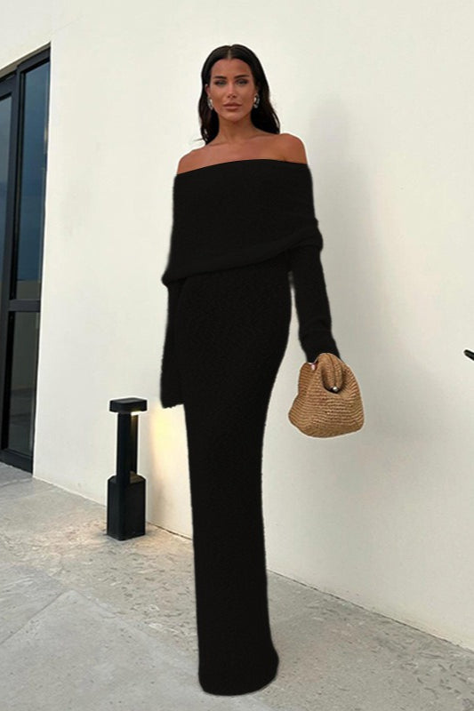 Backless Edition Knit OffShoulder Maxi Sweater Dress