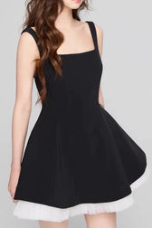 Square Neck Mesh Panel Mini Dress 6