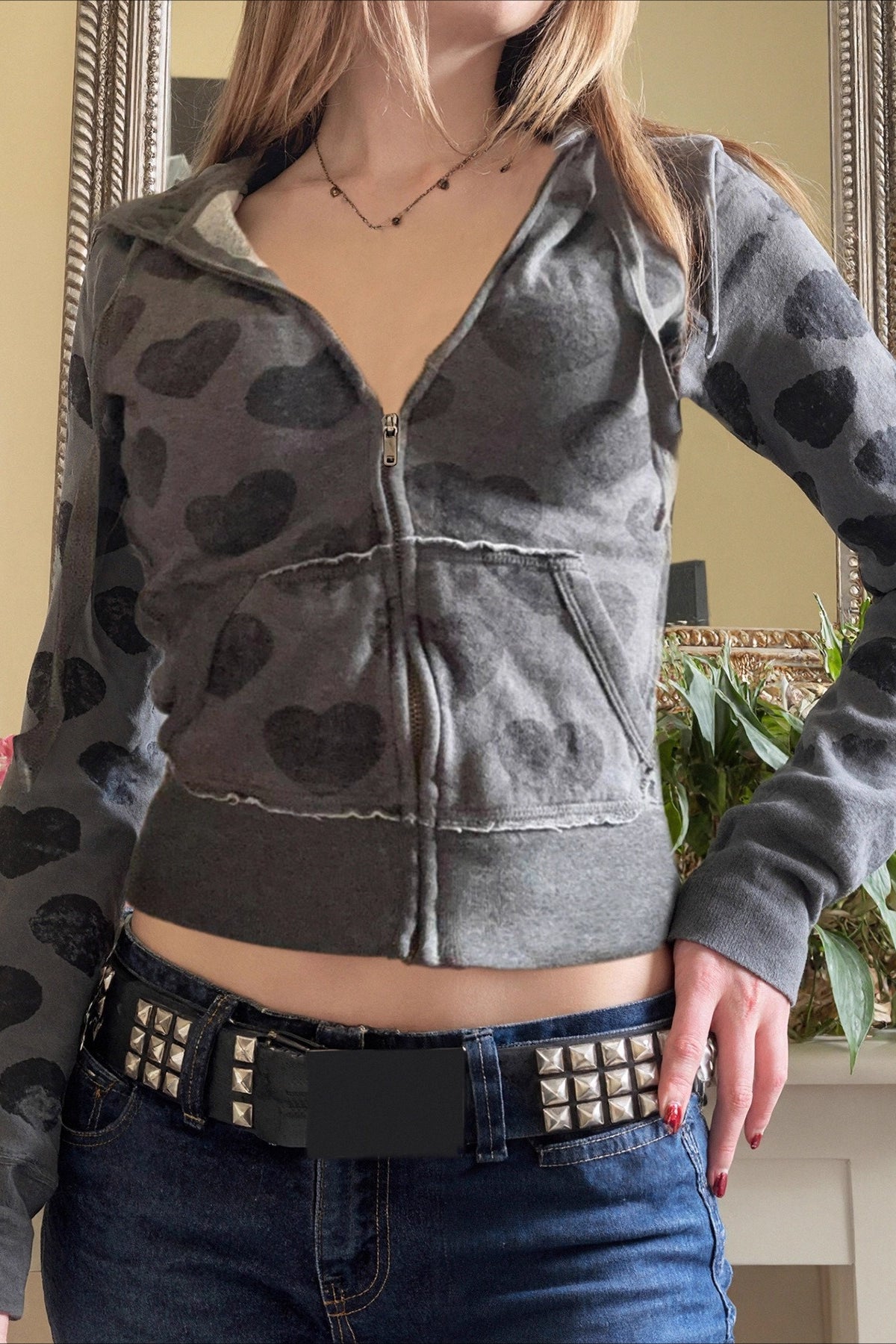 Heart Print Slim Fit Hoodie