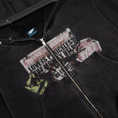 Heavy Washed Distressed Letter Print Zip Hoodie