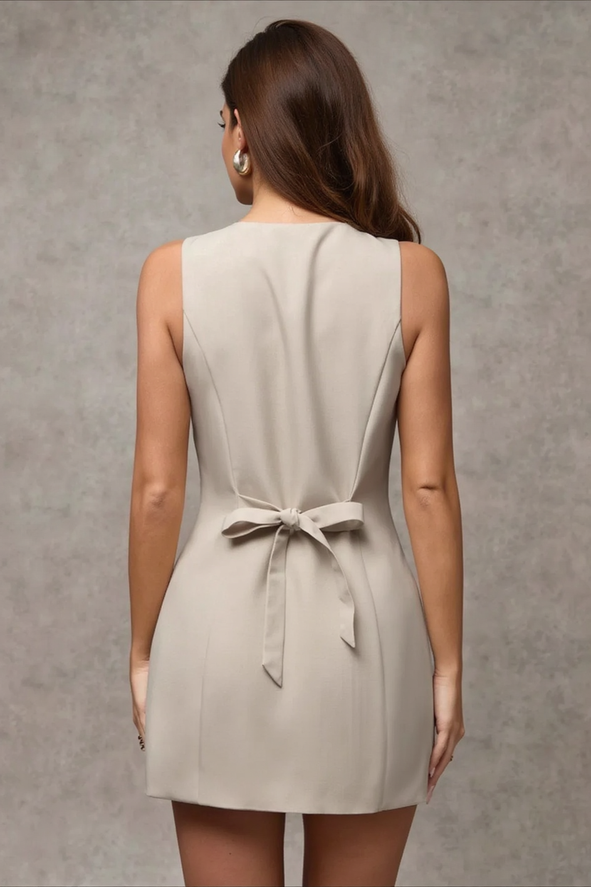 Solid Button Sleeveless Cinched Work Dress