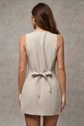 Solid Button Sleeveless Cinched Work Dress