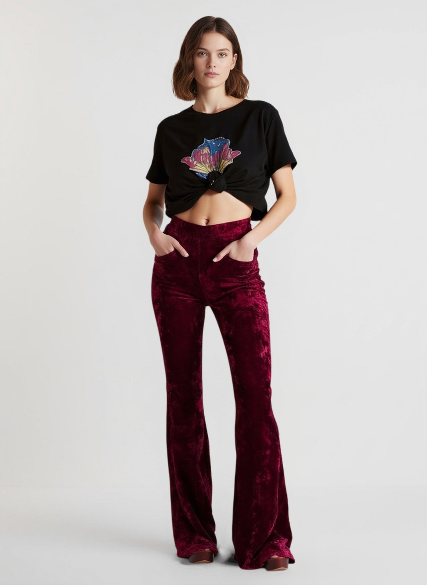 High Waist Velvet Wide Leg Velour Flare Pants