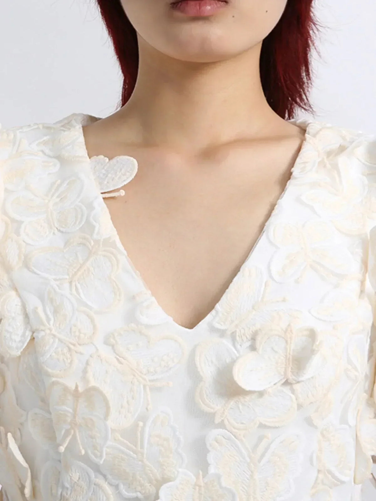 3D Butterfly Appliqué V-Neck Puff Sleeve Bodycon Mini Dress 5