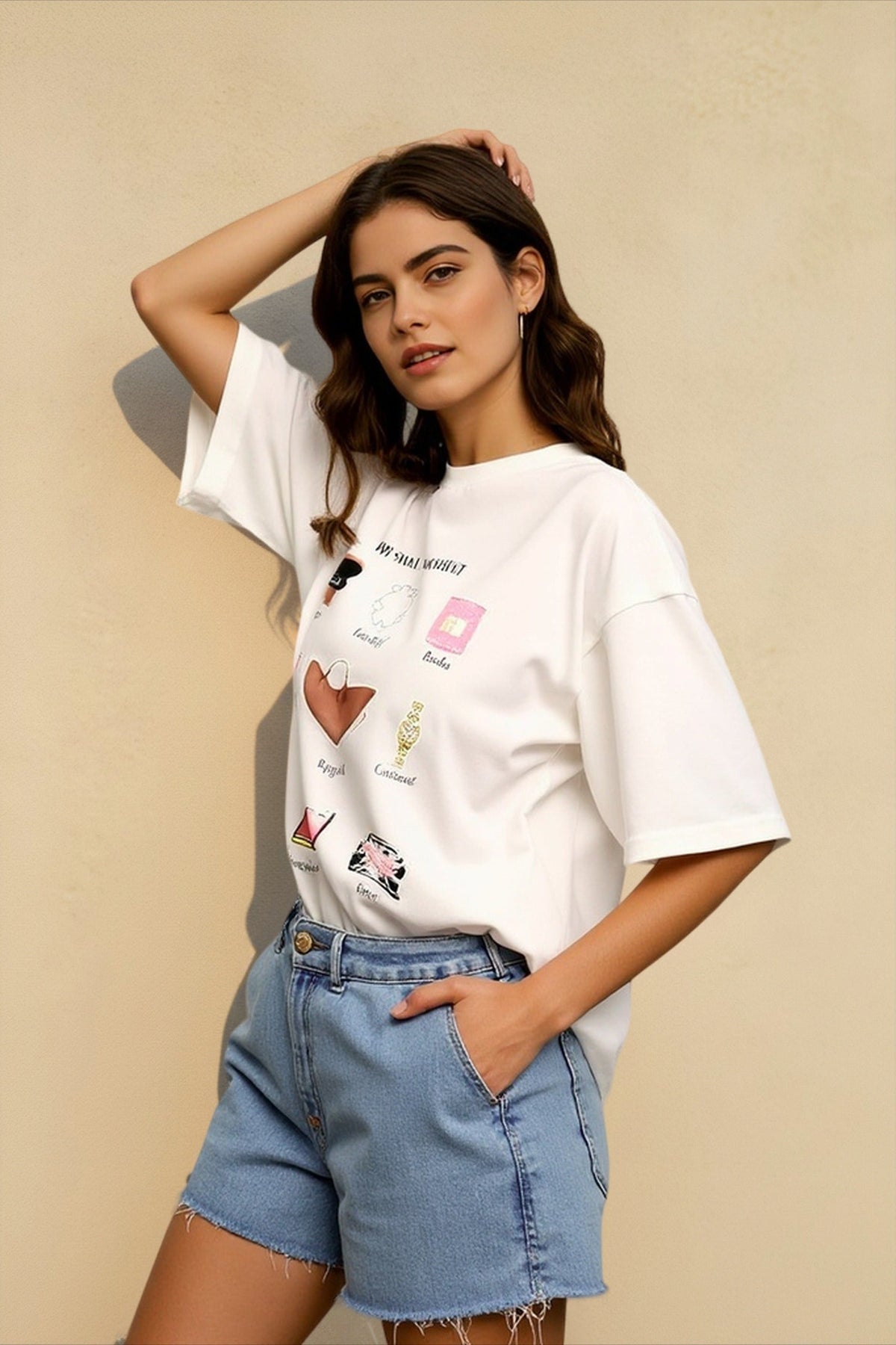 Accessories Graphic Print Crew Neck Drop Shoulder Oversized T-Shirt 3