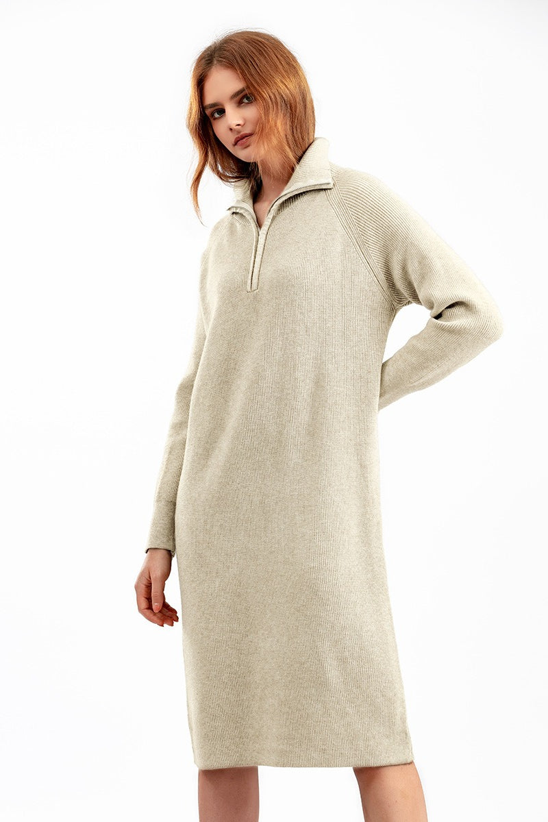 Zipper Pullover Sweater Dress