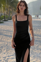 Slit Adjustable Strap Bodycon Slip Dress