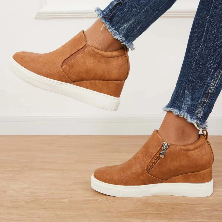 Casual Slip on Platform Wedge Sneakers Hidden Wedge Ankle Booties