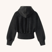 Heavy Washed Distressed Letter Print Zip Hoodie