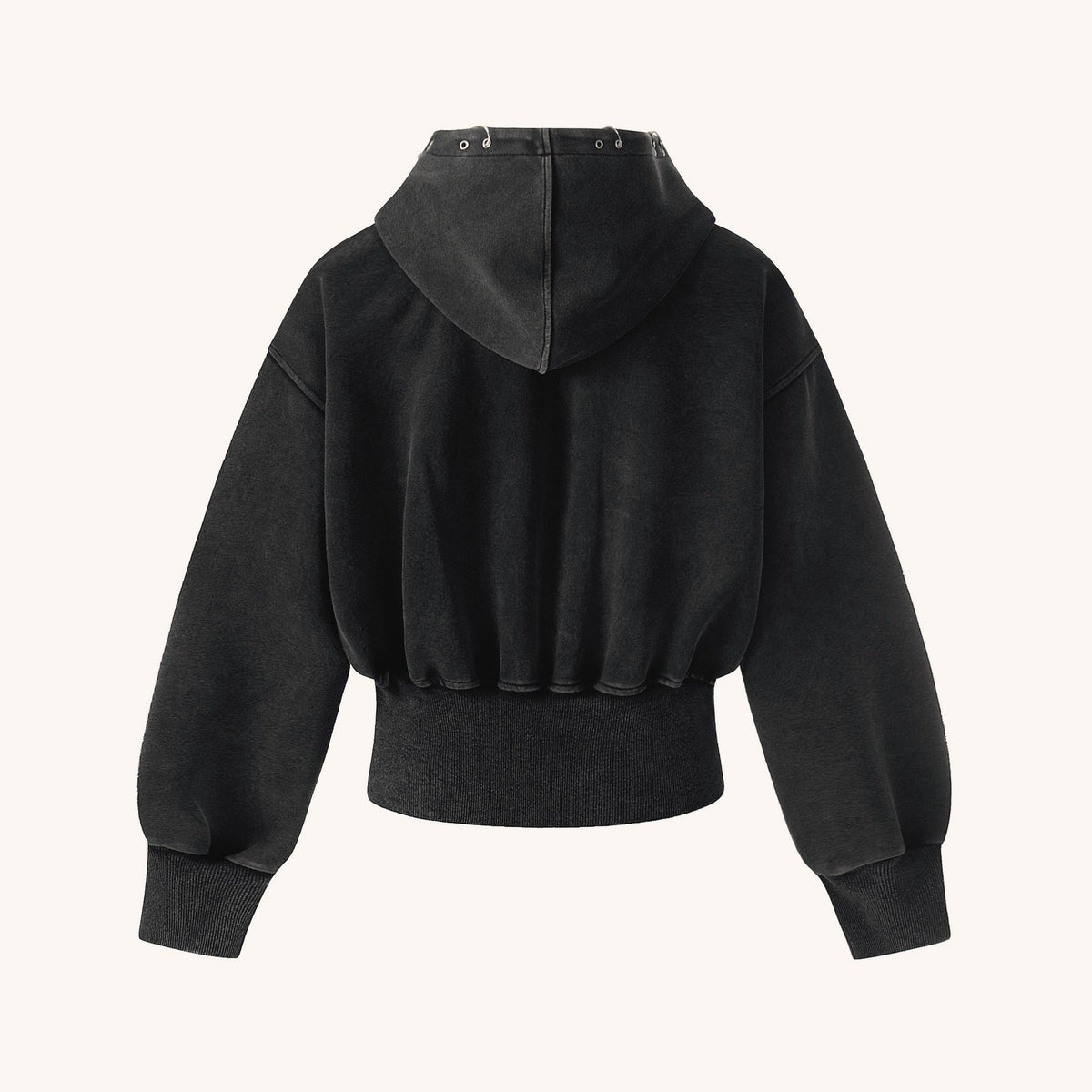 Washed Slogan Graphic Print Ribbed Waist Cropped Zip Up Hoodie 2