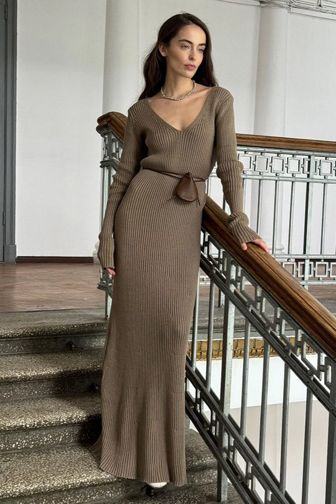 Solid Color LongSleeve Fitted Bodycon Knit Dress