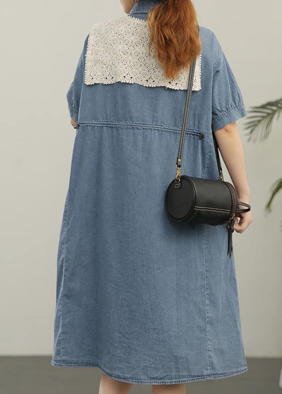 Crochet Lace Shawl Denim Button Front Tiered Midi Shirt Dress Set