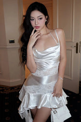 Lace Satin Patchwork Midi Dress 3