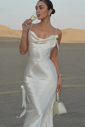 Elegant White Satin Backless Maxi Dress 2