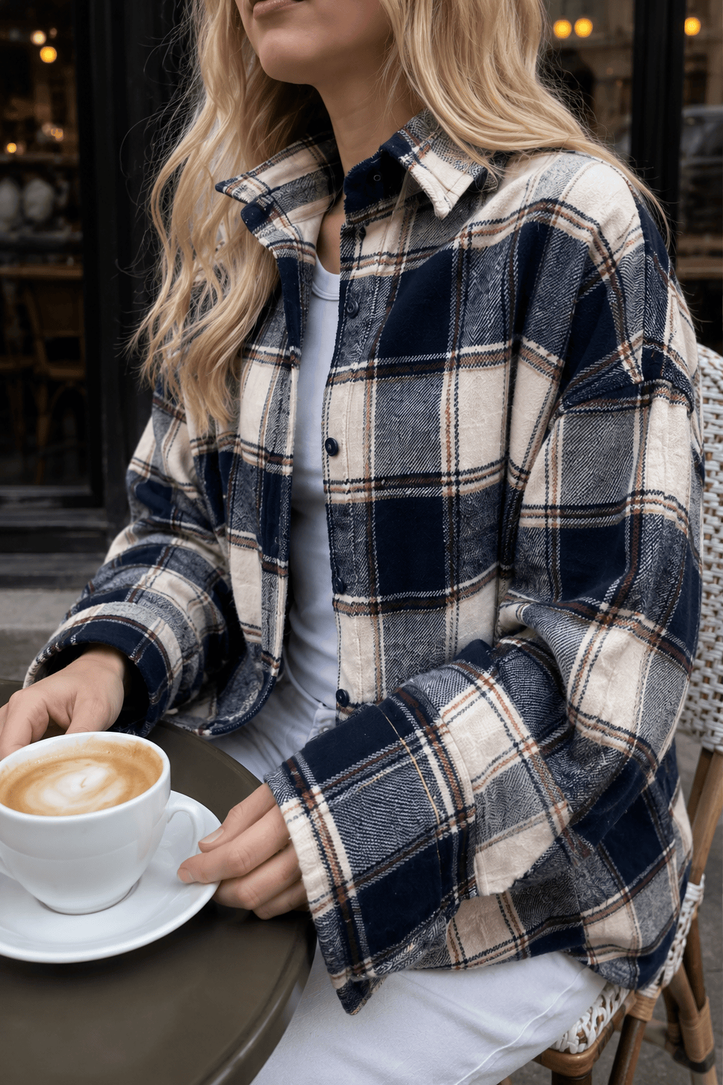 Relaxed Fit Plaid Long Sleeve Blouse