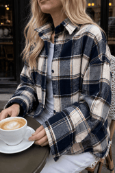 Relaxed Fit Plaid Long Sleeve Blouse