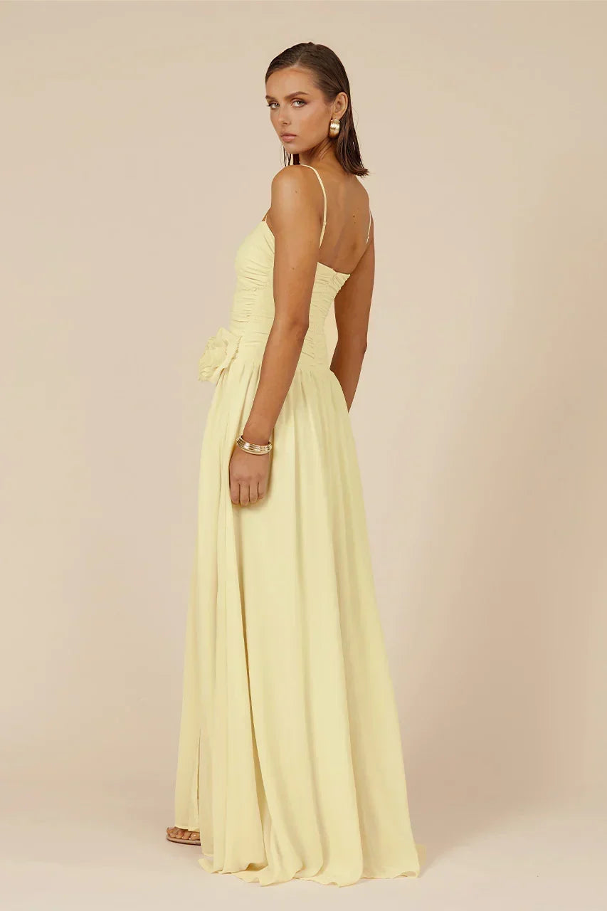 Chiffon Twist Front Cut Out Rosette High Split Maxi Dress 2