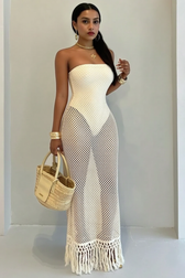 Solid Tube Cutout Tassel Maxi Slim Bodycon Dress