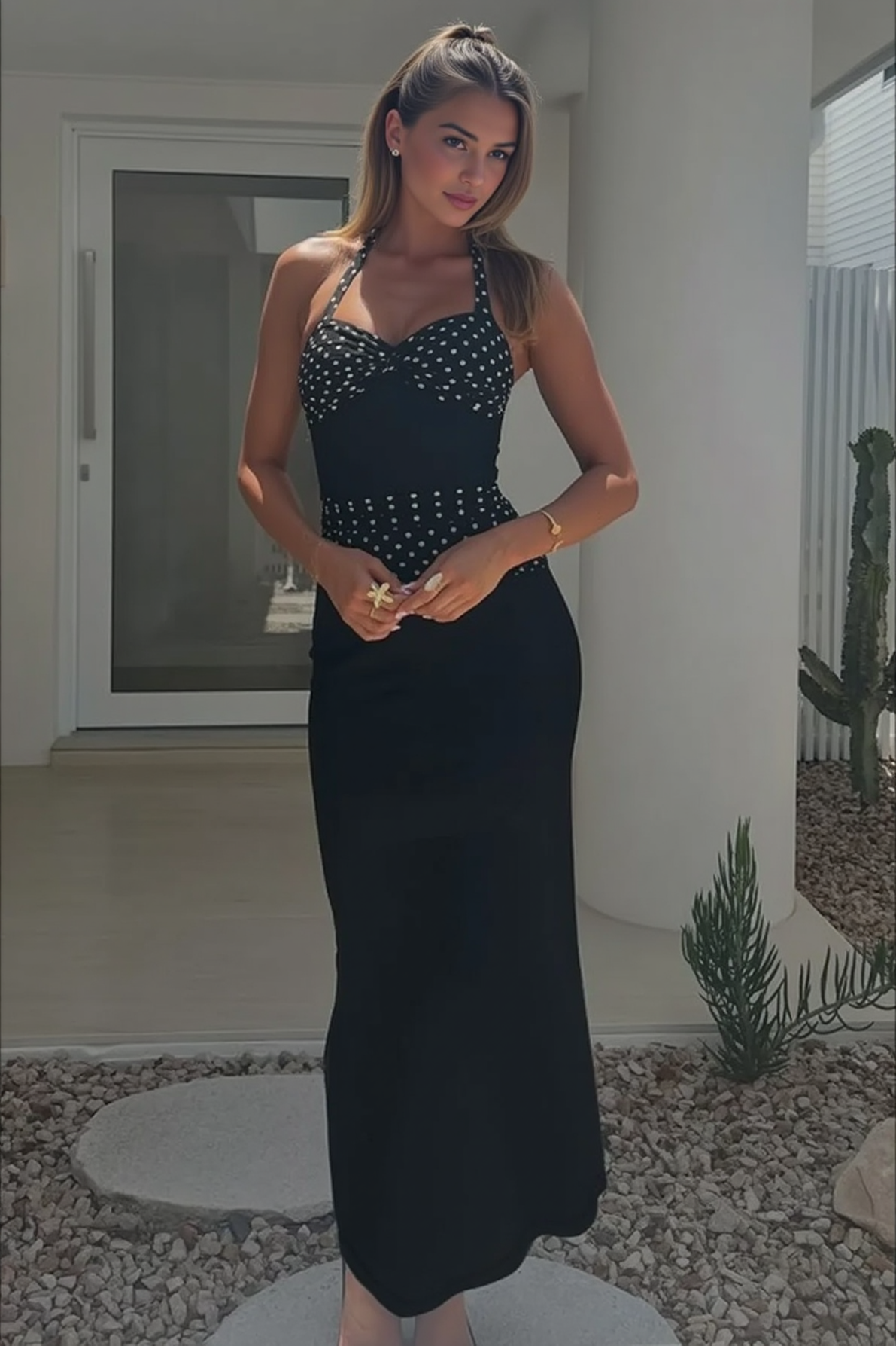 Sexy U Neck Backless Tie Polka Dot Halter Party Dress
