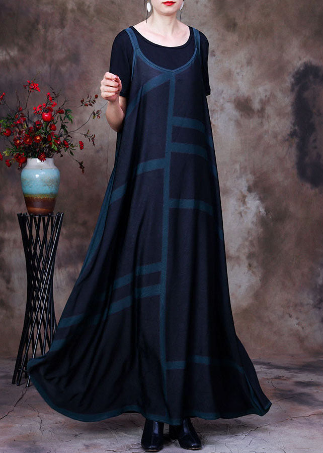 Geometric Print Sleeveless Pinafore Oversized Maxi Dress and Tank Two Piece Set