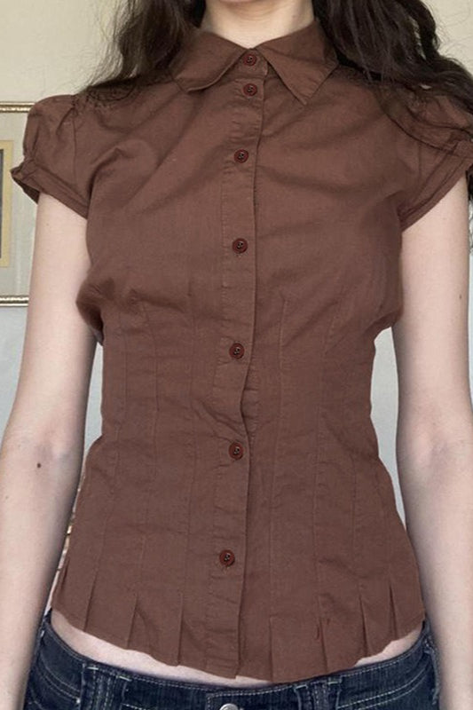 Puff Sleeve Button Front T-Shirt
