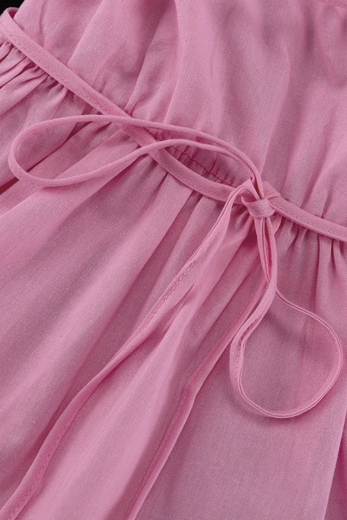 V-Neck Tie Waist Short Sleeve Boho Dress