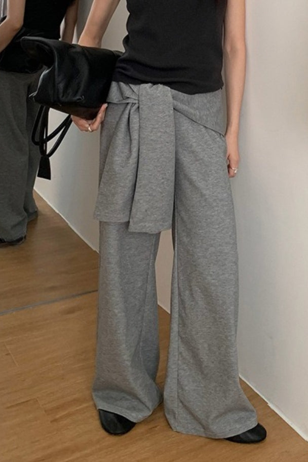 Tie Patchwork Relaxed Straight Pants