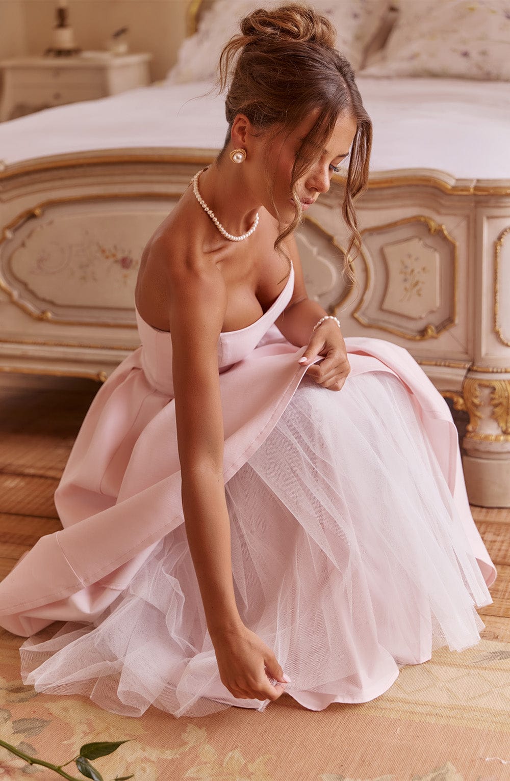 Strapless Corset Bodice Pleated A-Line Midi Dress 2