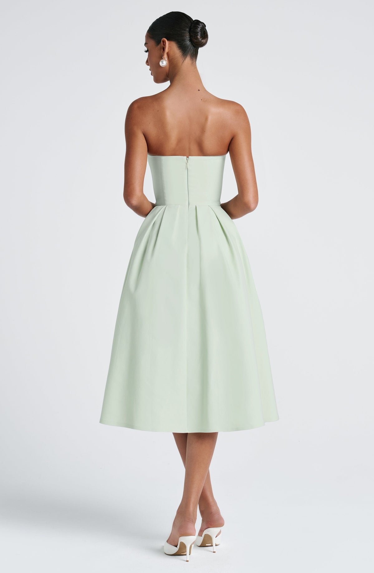Strapless Fitted Bodice Box Pleat A-Line Midi Dress 3