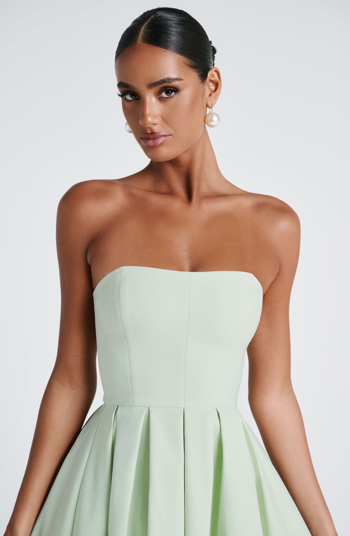 Strapless Fitted Bodice Box Pleat A-Line Midi Dress 5