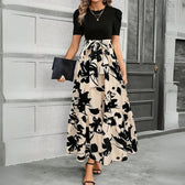 Faux Two Piece Floral Puff Sleeve Tiered Maxi Dress