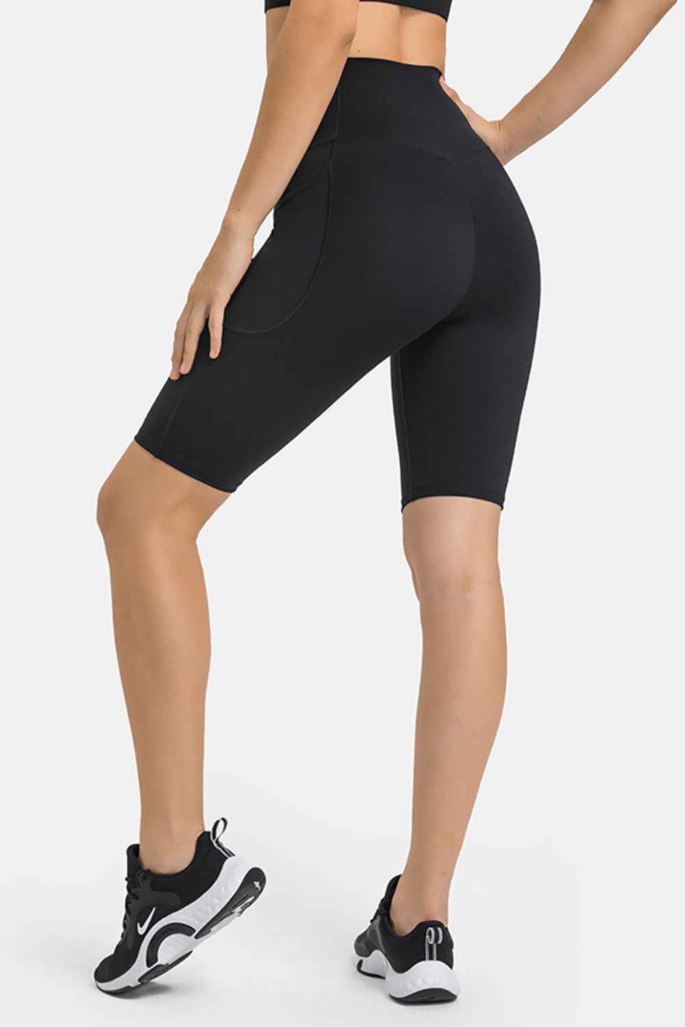 Crossover High Waist Side Pocket Knee Length Biker Shorts 16