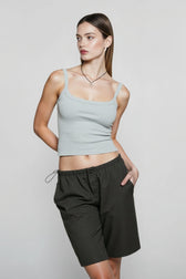 Sleeveless Strap Ribbed Causal Cropped Top Summer Solid O-neck Slim Fit Exposed Navel Mini Vest Crop Top