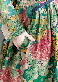 Tropical Print Long Sleeve Crew Neck Flowy Maxi Dress