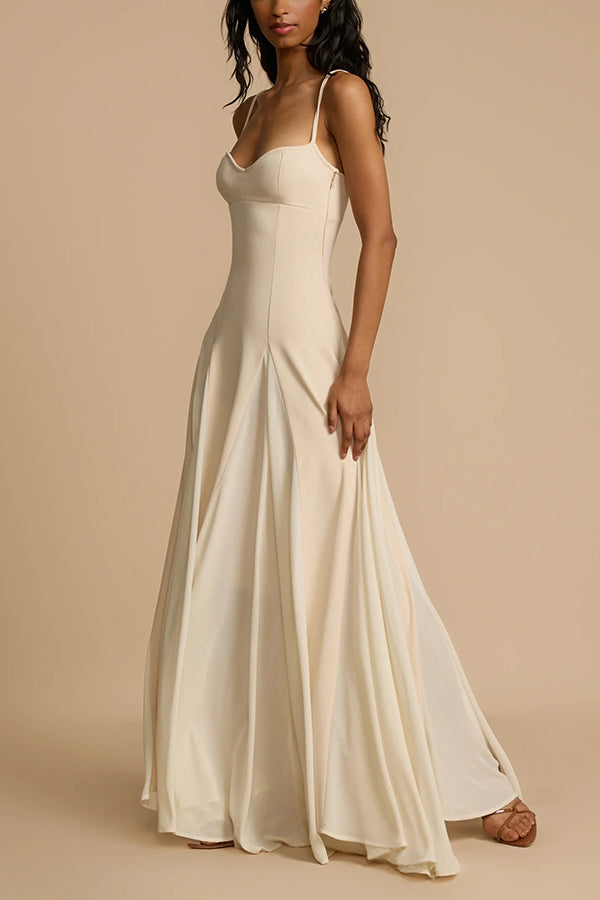 Sweetheart Neck Spaghetti Strap Godet Panel A-Line Maxi Dress 4