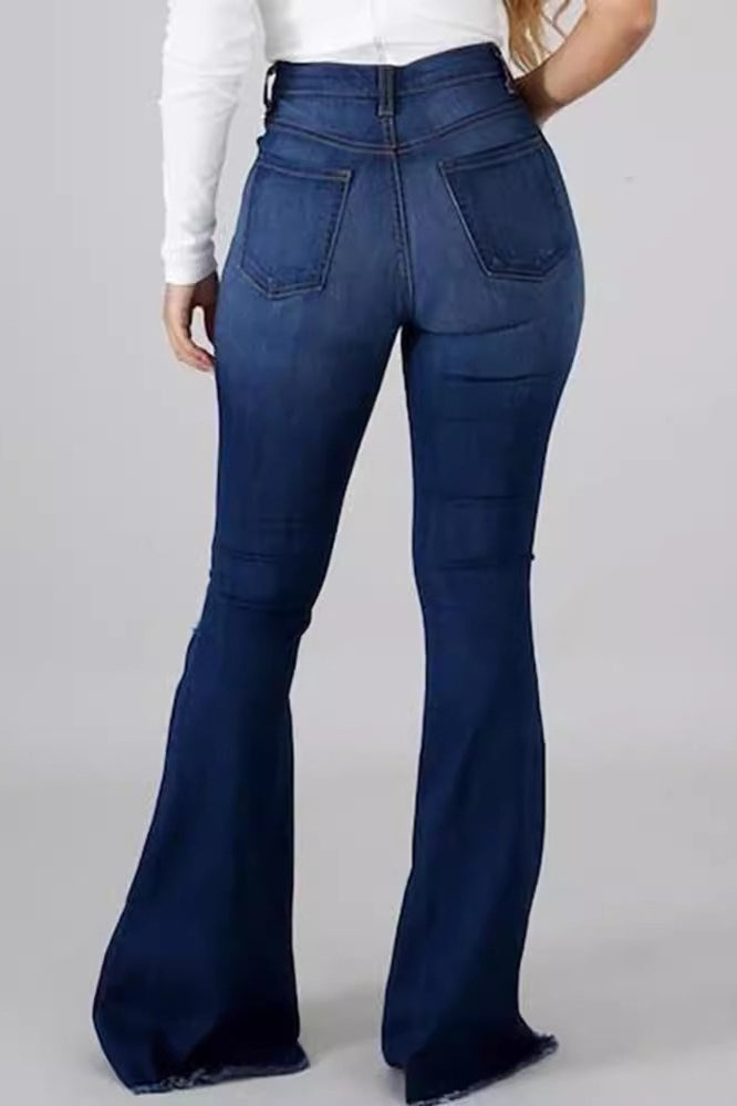 High Waist Ripped Stretch Flare Jeans