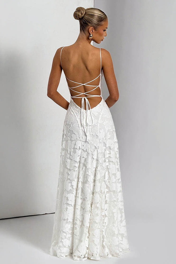 Chiffon Backless Spaghetti Strap Maxi Dress - View 13