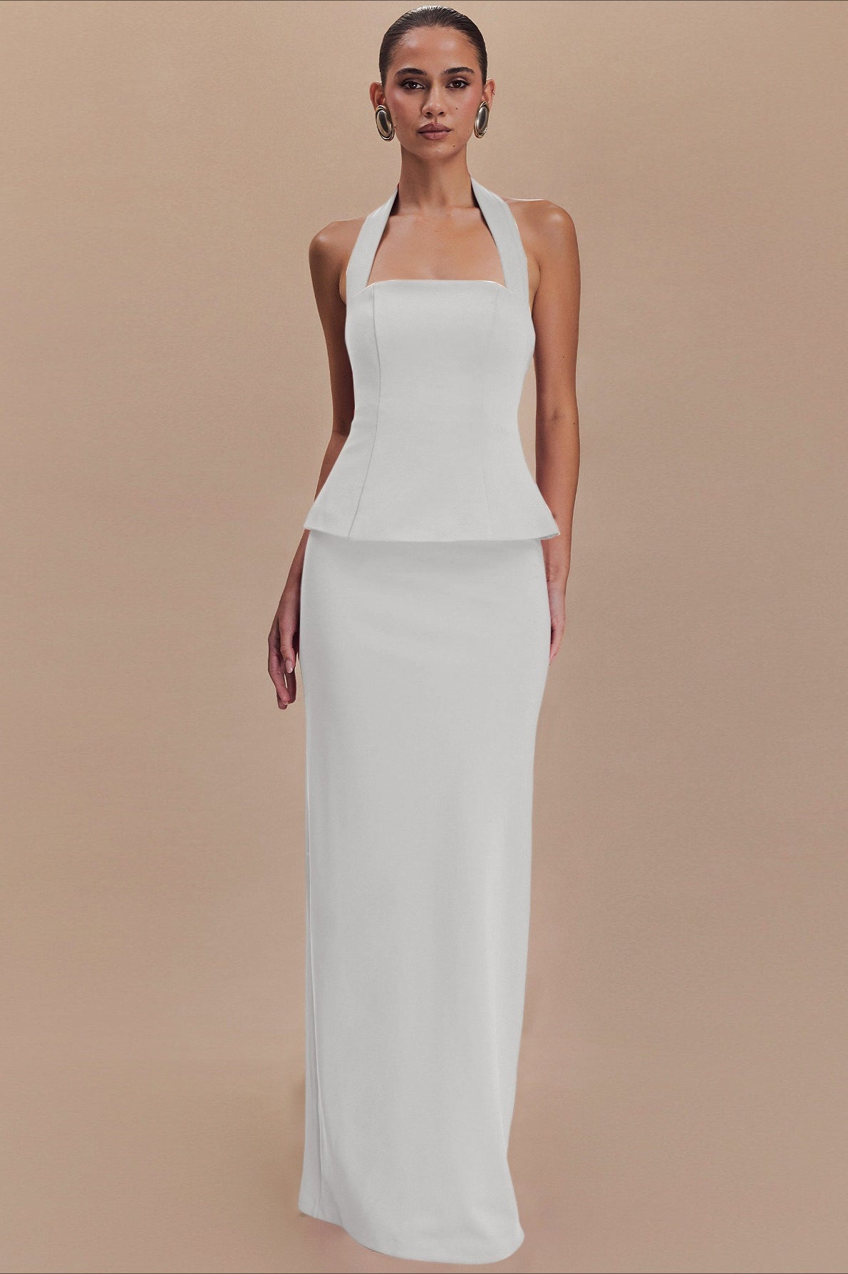 Halter Neck Backless Peplum Maxi Gown